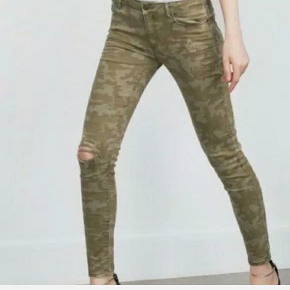 ZARA Green Camo Camouflage light Skinny Jean EUC 8 - Picture 5 of 6